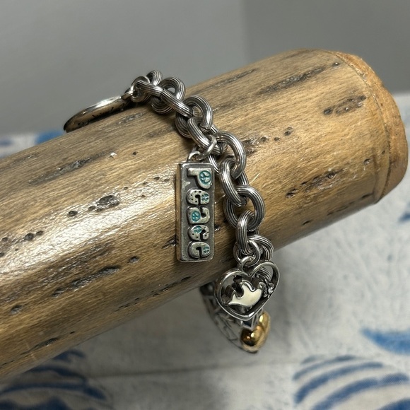 Brighton World Peace Charm Bracelet Retired Silver Plated Chunky Oval Link Chain - Picture 2 of 12